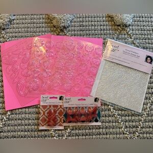 Floral icing texture sheets (3) and fondant or gum paste molds and Cutter Sets
